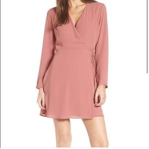 Lush Long Sleeve Mini Wrap Dress
